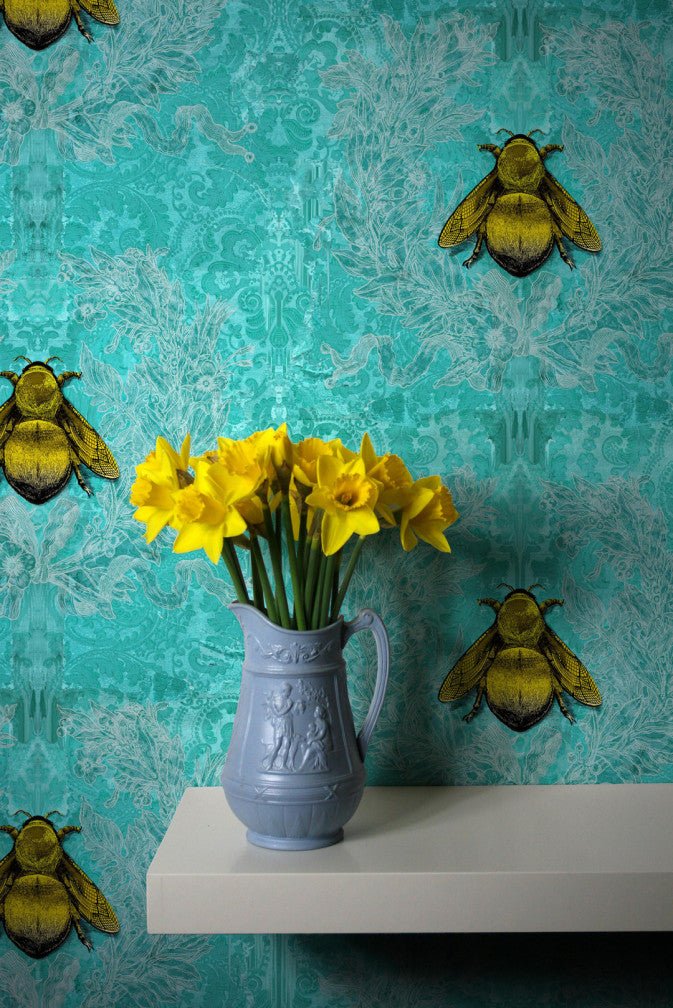 Imperial Apiary Wallpaper - Blue - Timorous Beasties - TB/IMA/MICA/02 - Premier Wallcovering