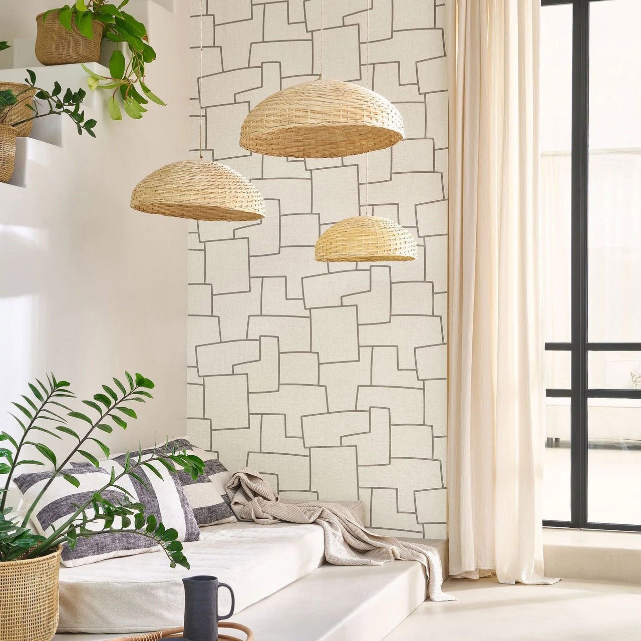 Inca Matera Wallpaper - Grege / Noir - Casadeco - 201121221 - Premier Wallcovering