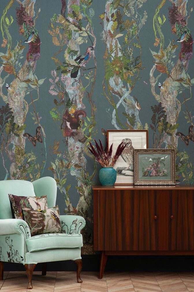 Indie Wood Wallpaper - Smokey Teal - Timorous Beasties - BTN/INDIE/TXMT/10 - Premier Wallcovering