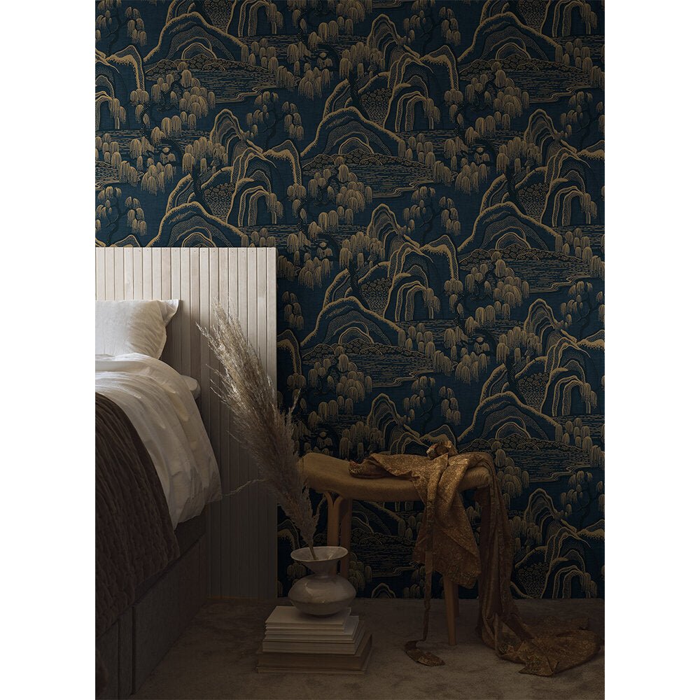Indigo Garden Wallpaper - Indigo and Gold - Boråstapeter - 3132 - Premier Wallcovering