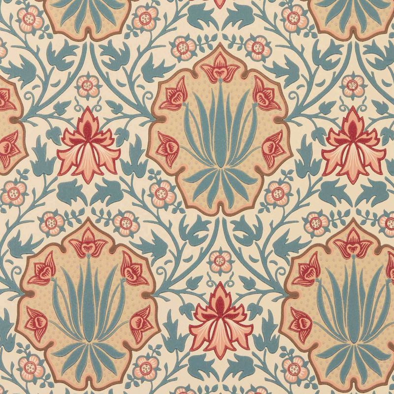 Iris & Rose Wallpaper - Indigo/Crimson - Morris & Co - 217566 - Premier Wallcovering