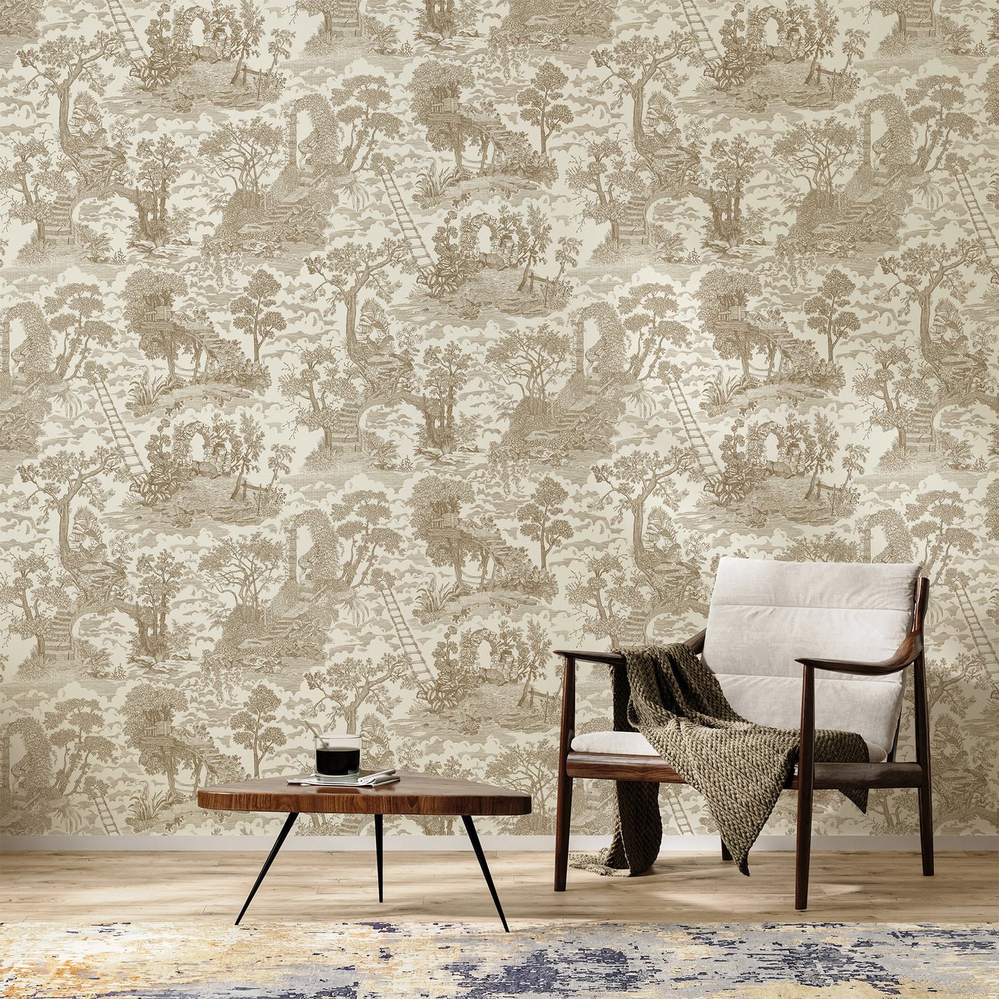 Islet Hoping Toile Wallpaper - Stone - Josephine Munsey - JMW-103801 - Premier Wallcovering