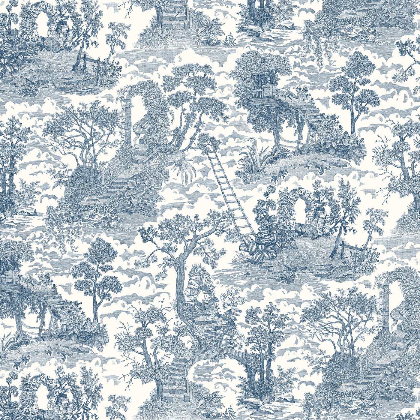 Islet Hoping Toile Wallpaper - Blue - Josephine Munsey - JMW-103811 - Premier Wallcovering