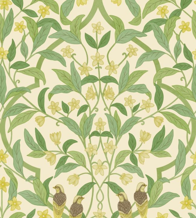 Jasmine & Serin Symphony Wallpaper - Chartreuse & Olive Green on White - 117/10031 - Cole & Son - Premier Wallcovering