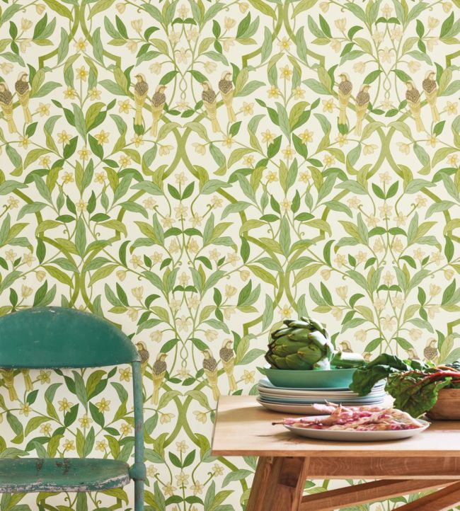 Jasmine & Serin Symphony Wallpaper - Chartreuse & Olive Green on White - 117/10031 - Cole & Son - Premier Wallcovering