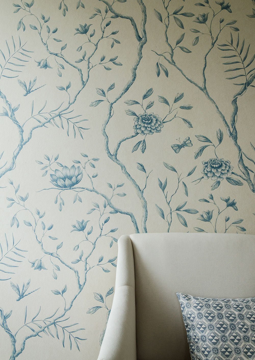 Jasper Peony Wallpaper - China Blue - Lewis & Wood - Premier Wallcovering