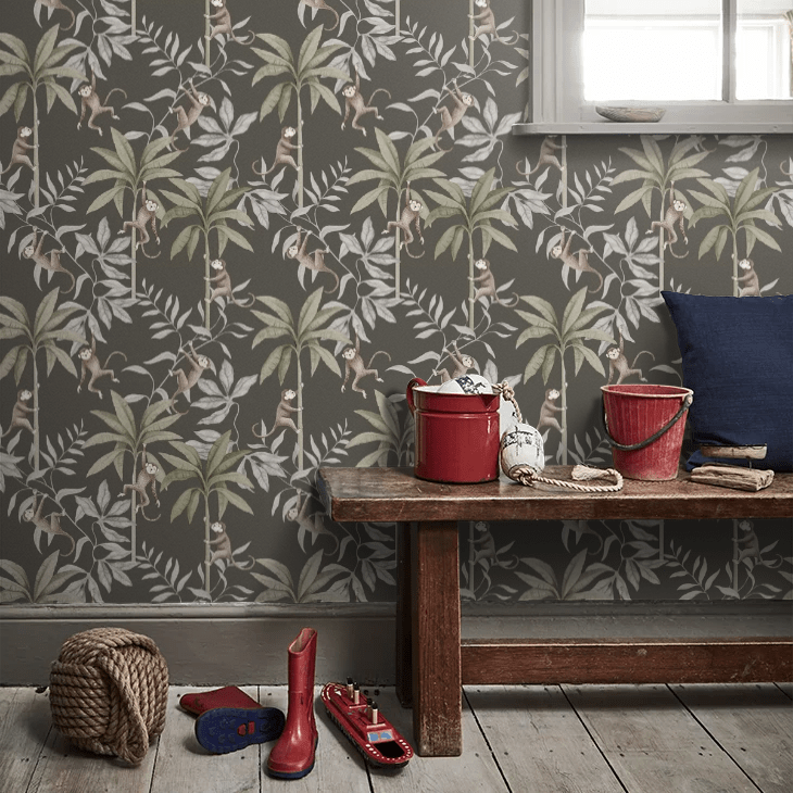 Jungle Friends Wallpaper - Charcoal - Boråstapeter - 6935 - Premier Wallcovering