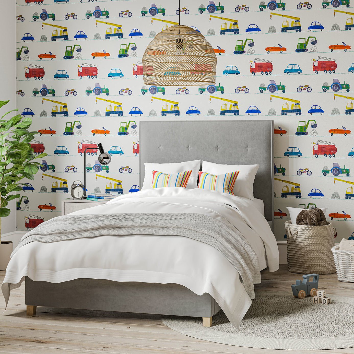 Just Keep Trucking Wallpaper - Tomato/Marine/Gecko - HLTF112643 - Harlequin - Premier Wallcovering