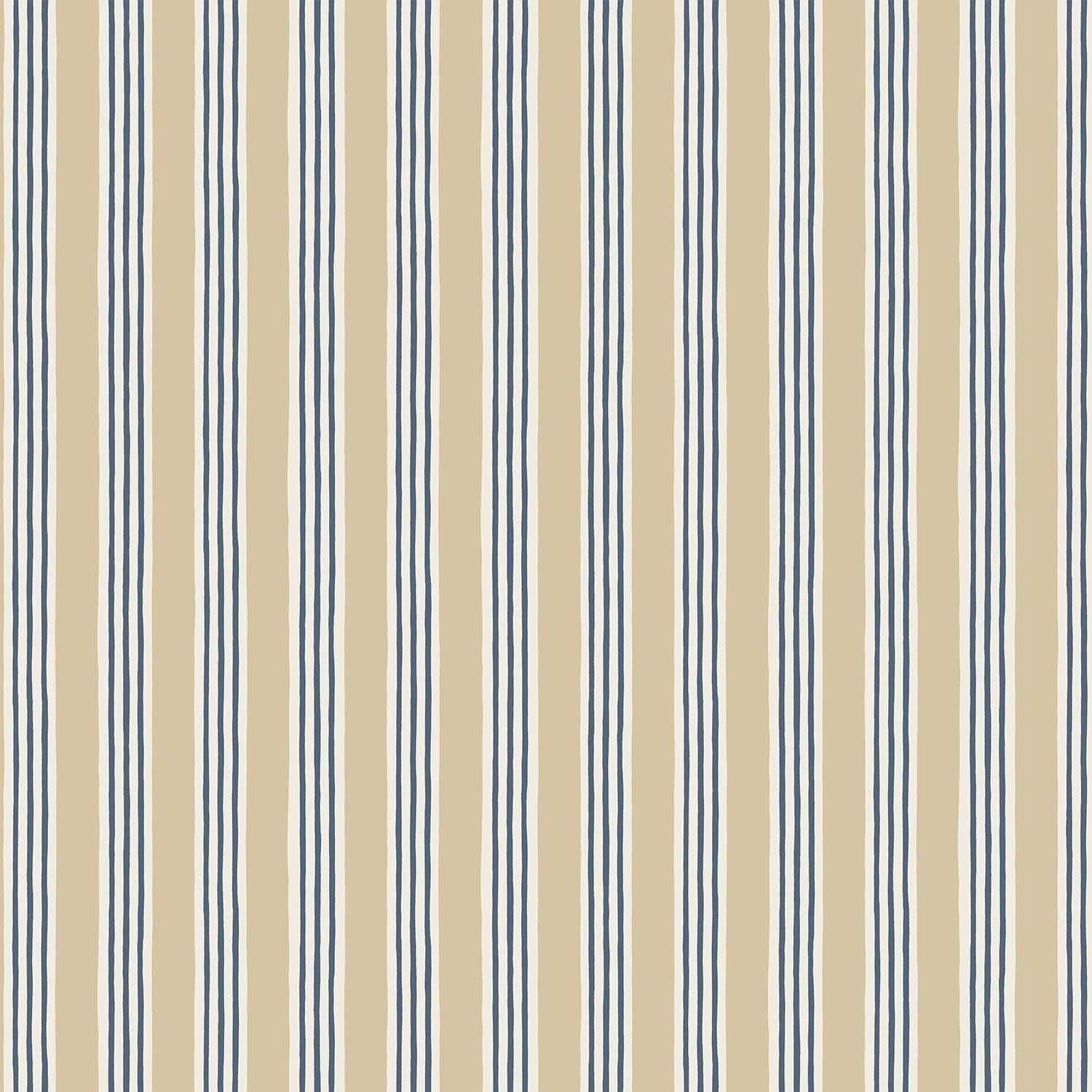 Kemble Stripe Wallpaper - Chute Blue, Shell and Cliffwell Stone - Josephine Munsey - KEM-061-057-015 - Premier Wallcovering