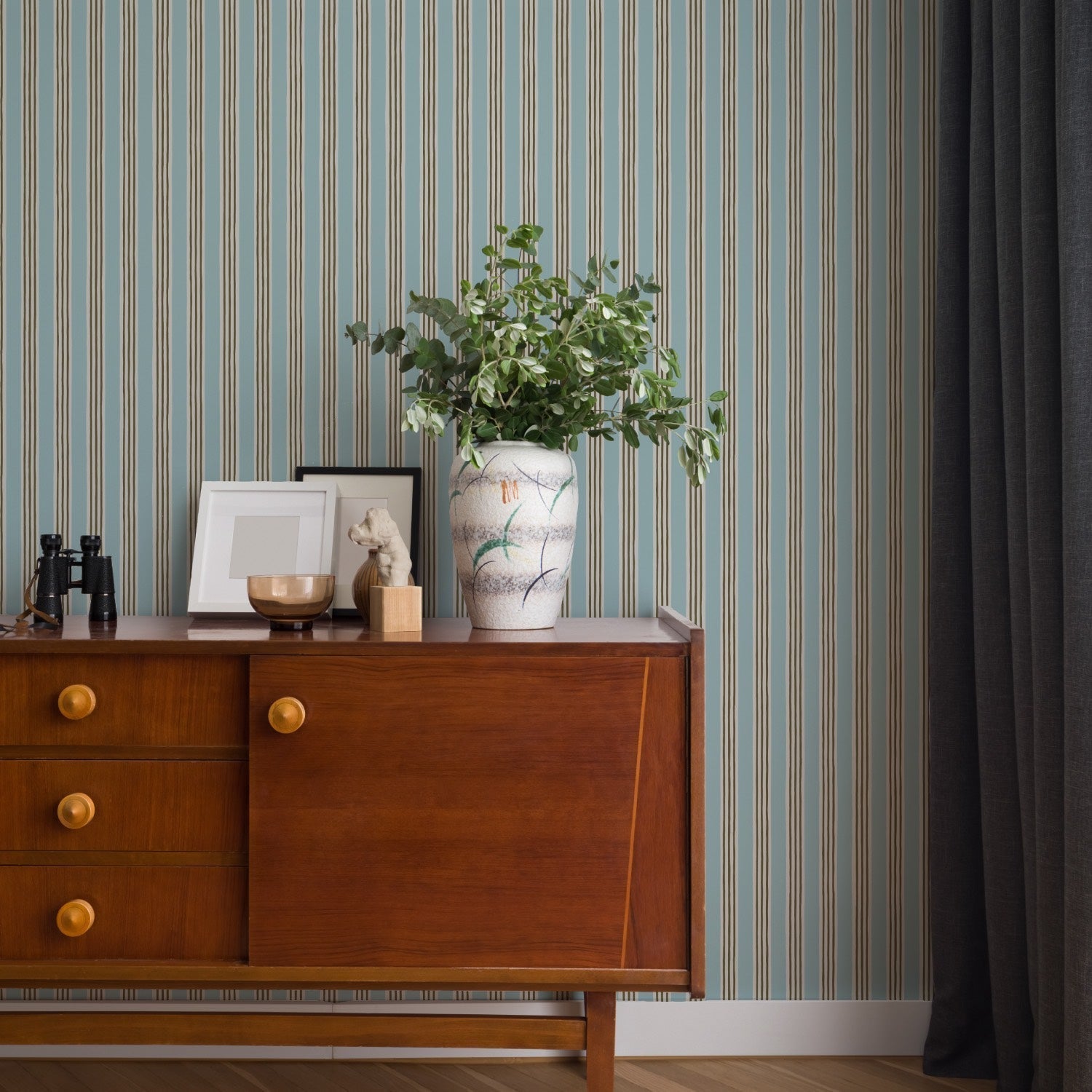 Kemble Stripe Wallpaper - Spruce, Cobber and Dew - Josephine Munsey - KEM-051-049-062 - Premier Wallcovering