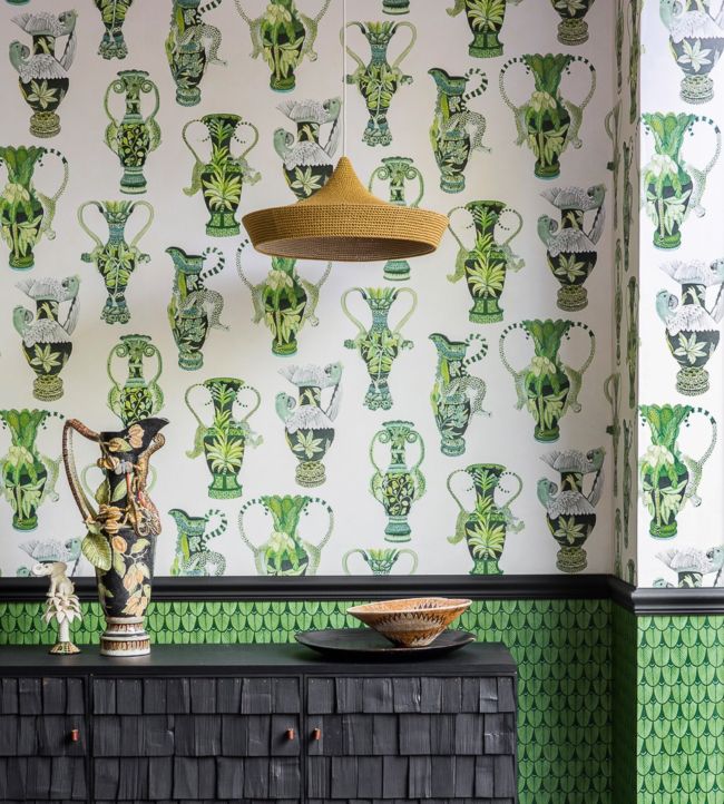 Khulu Vases Wallpaper - Multi Greens on Pale Cream - 109/12056 - Cole & Son - Premier Wallcovering