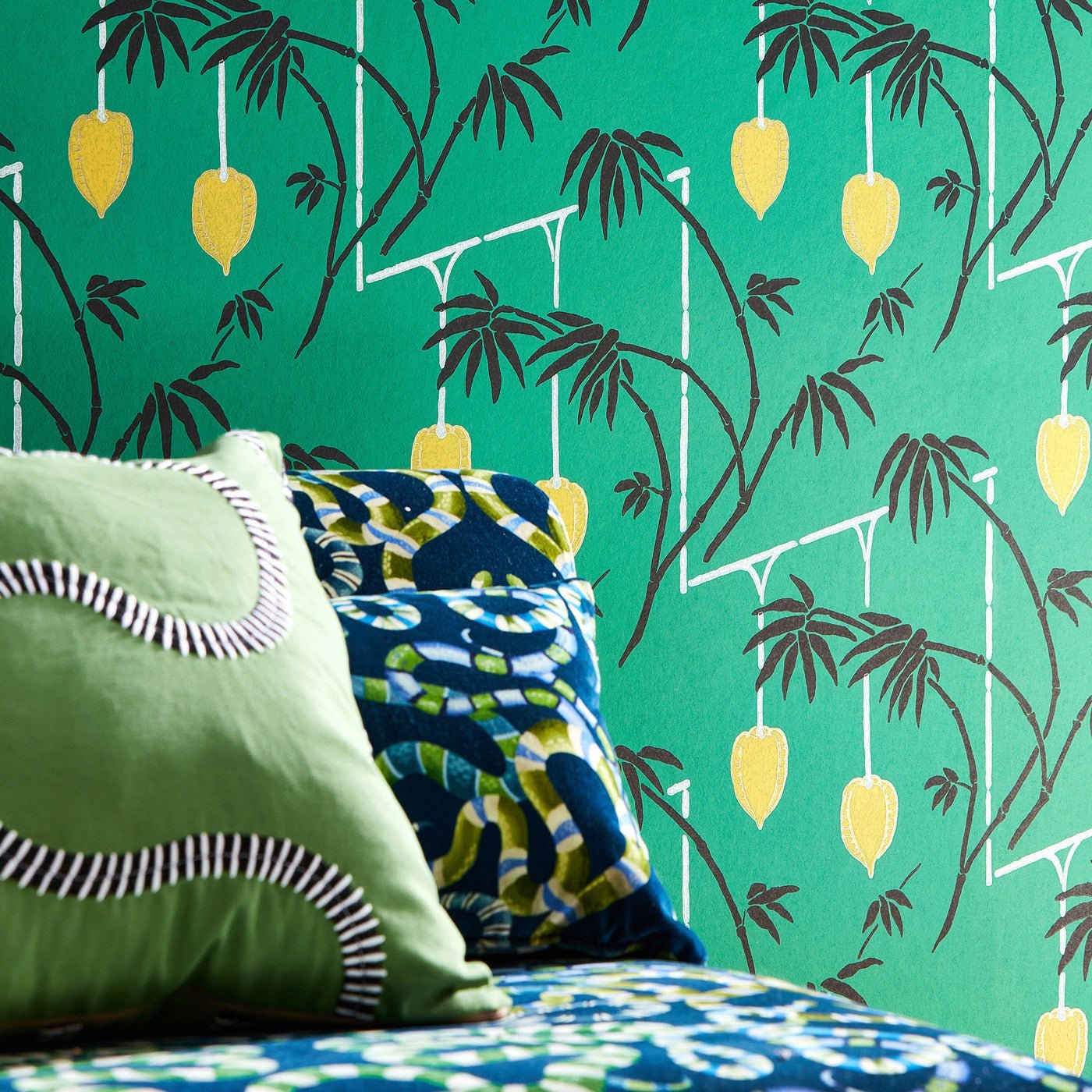 Kimiko Wallpaper - Bottle Green/Chartreuse - HQN3112938 - Harlequin - Premier Wallcovering