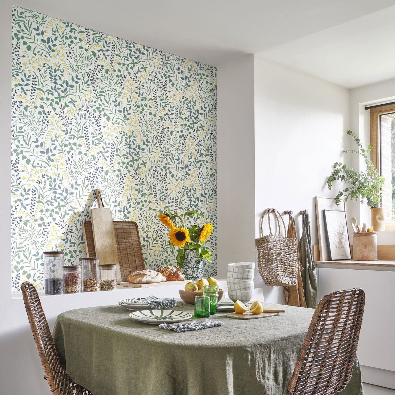 La Bastide Echappee Belle Wallpaper - Bleu Mediterranee / Anis - Casadeco - 89836424 - Premier Wallcovering