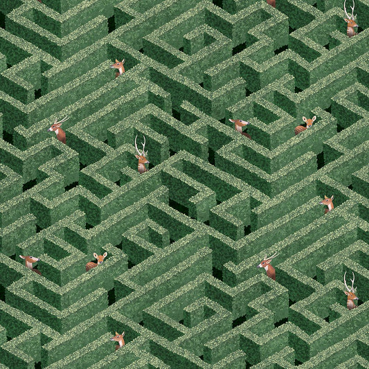 Labyrinth with Deers Wallpaper - Green - Josephine Munsey - JMW-100901 - Premier Wallcovering