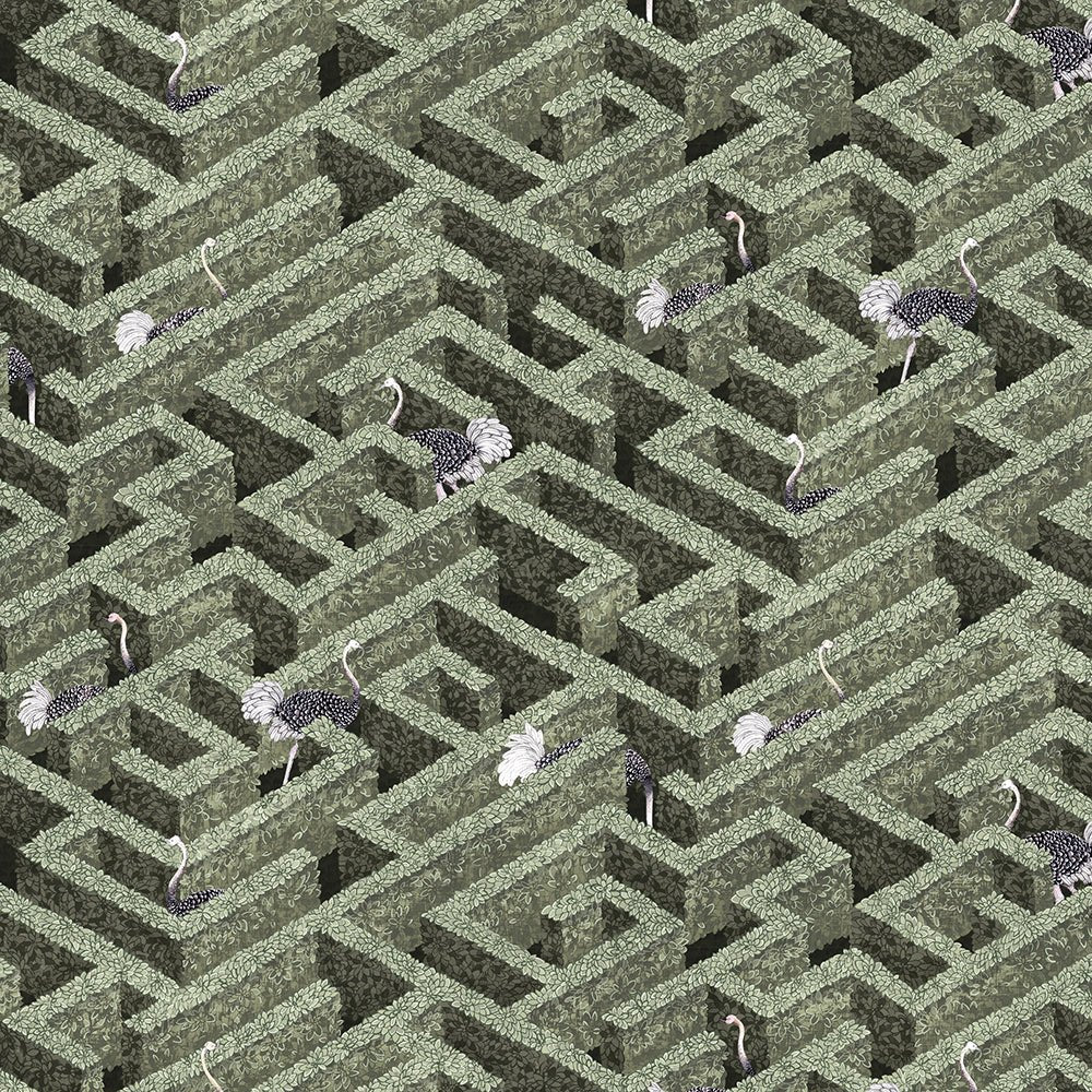 Labyrinth with Ostriches Wallpaper - Eucalyptus - Josephine Munsey - JMW-101001 - Premier Wallcovering