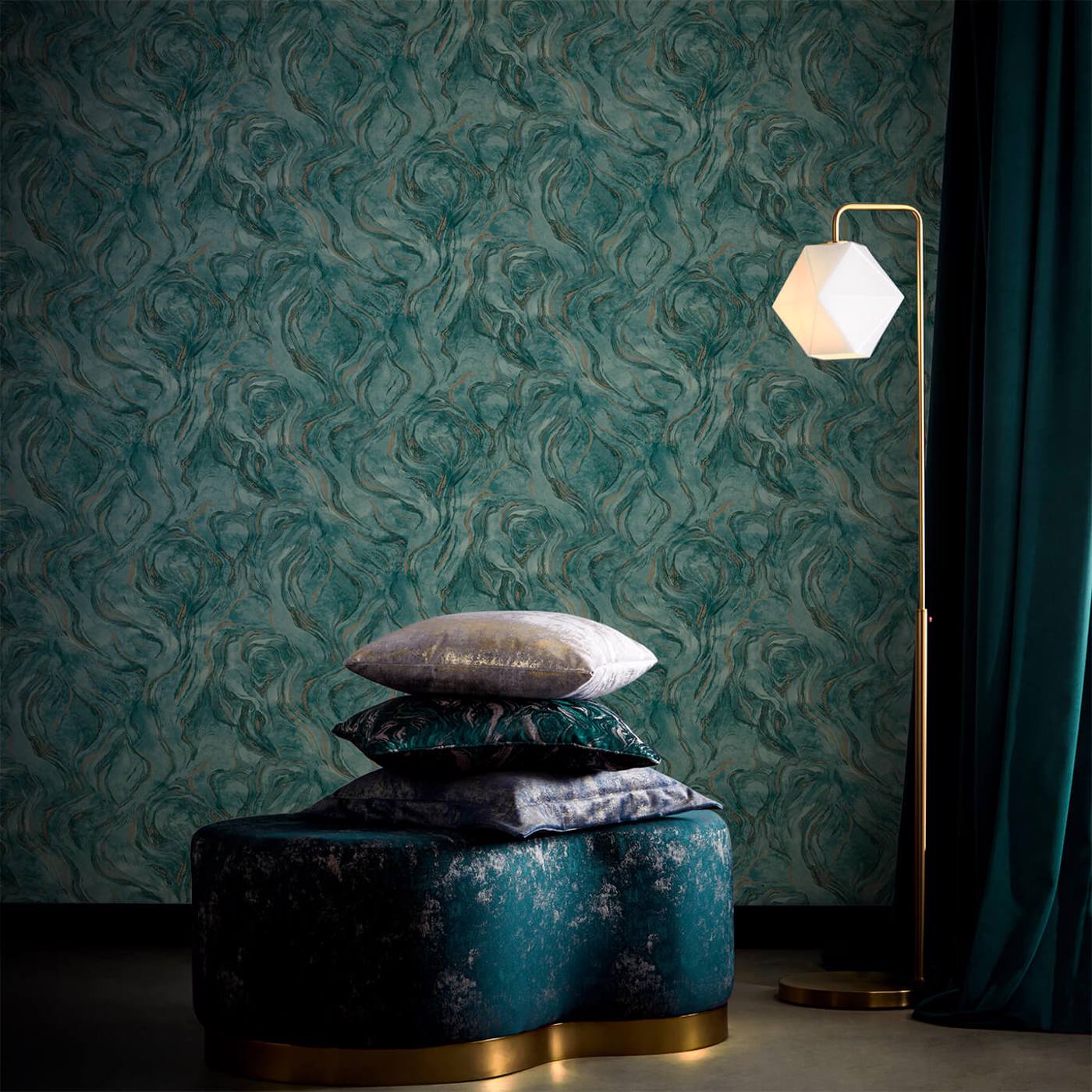 Lavico Wallpaper - Teal - Clarke & Clarke - W0168/04 - Premier Wallcovering