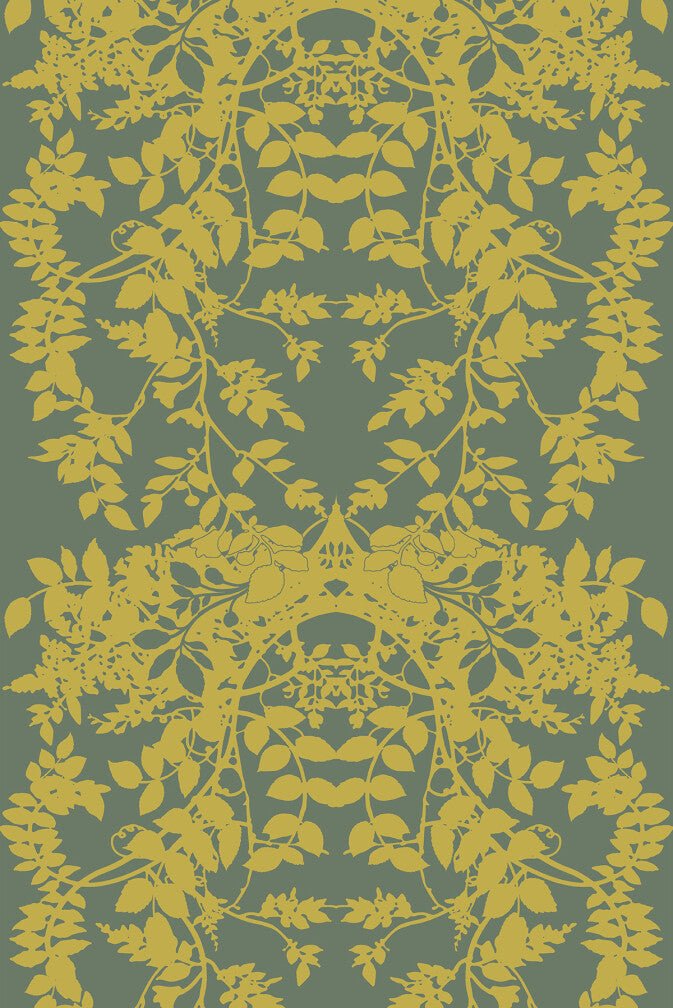 Leaf Superwide Wallpaper - Gold on Dark Sage - Timorous Beasties - SWP/LEF/08 - Premier Wallcovering