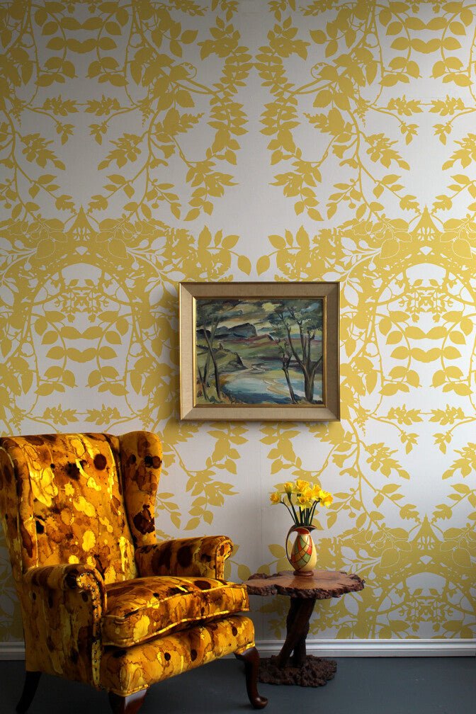 Leaf Superwide Wallpaper - Yellow on Carrara White - Timorous Beasties - SWP/LEF/06 - Premier Wallcovering