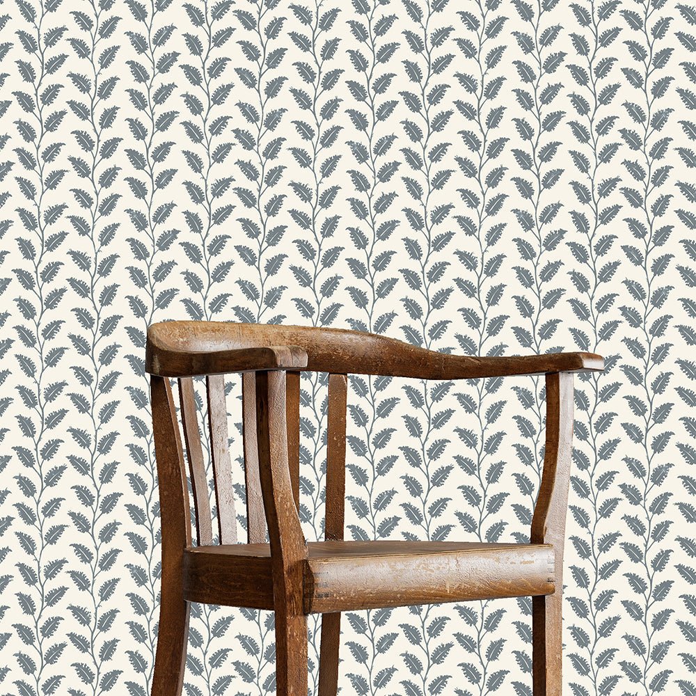 Leaf Wiggle Wallpaper - Bude Blue - Cotswold White - Josephine Munsey - LEA-024-048 - Premier Wallcovering