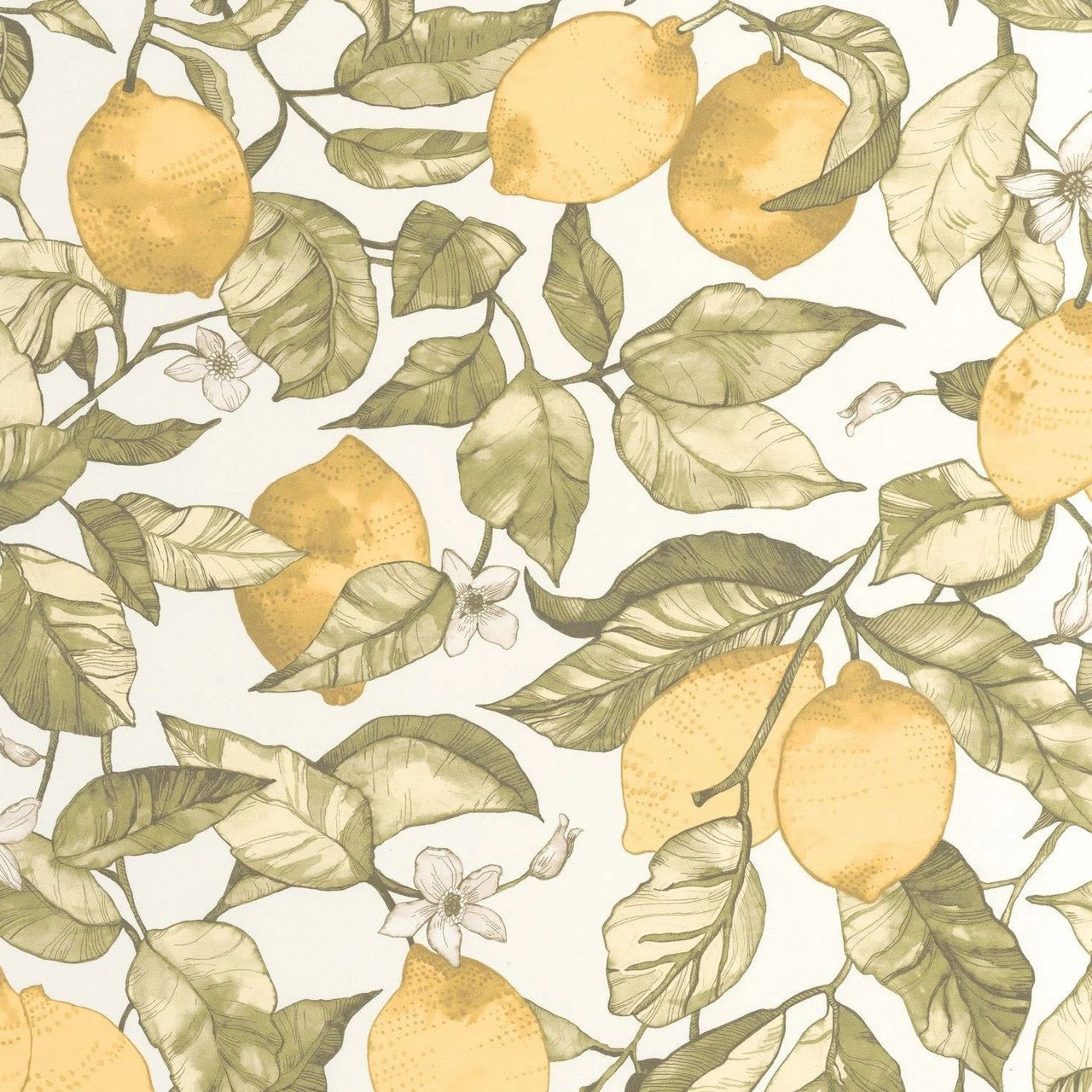 Lemon Tree Soliflore Wallpaper - Jaune Citron / Blanc - Casadeco - 200277227 - Premier Wallcovering