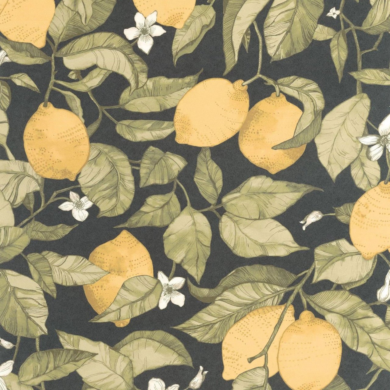 Lemon Tree Soliflore Wallpaper - Jaune Citron / Ardoise - Casadeco - 200272727 - Premier Wallcovering