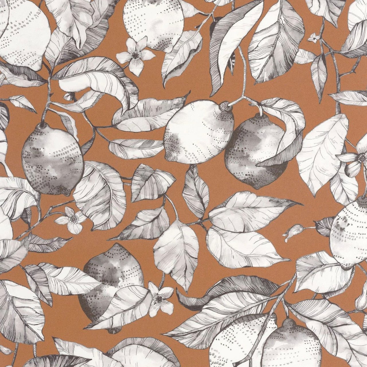 Lemon Tree Soliflore Wallpaper - Terre De Sienne - Casadeco - 200273404 - Premier Wallcovering