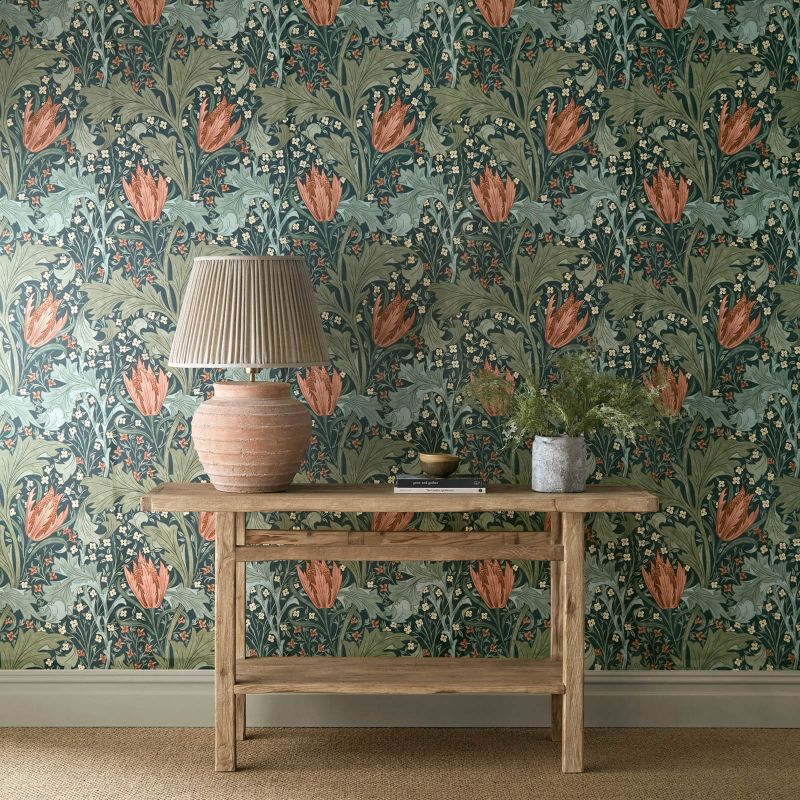Lent Lily Wallpaper - Indigo/Madder - Morris & Co - 217595 - Premier Wallcovering