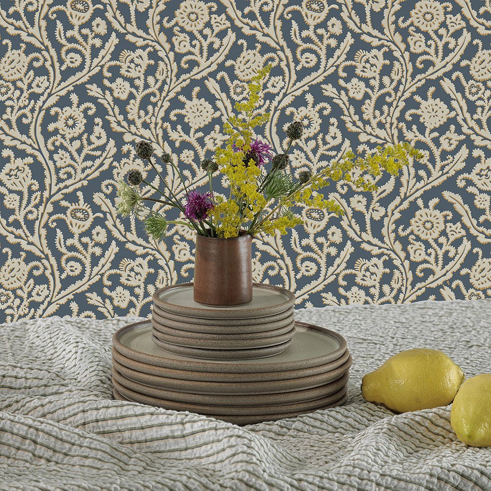 Letti Wallpaper - Navy and Mustard - Josephine Munsey - JMW-104491 - Premier Wallcovering