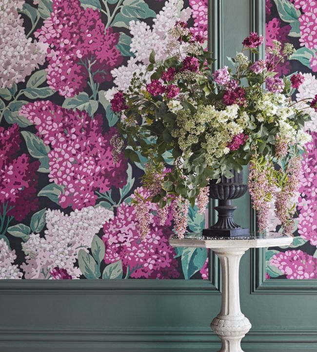 Lilac Grandiflora Wallpaper - Magenta & Blush on Charcoal - 115/15045 - Cole & Son - Premier Wallcovering