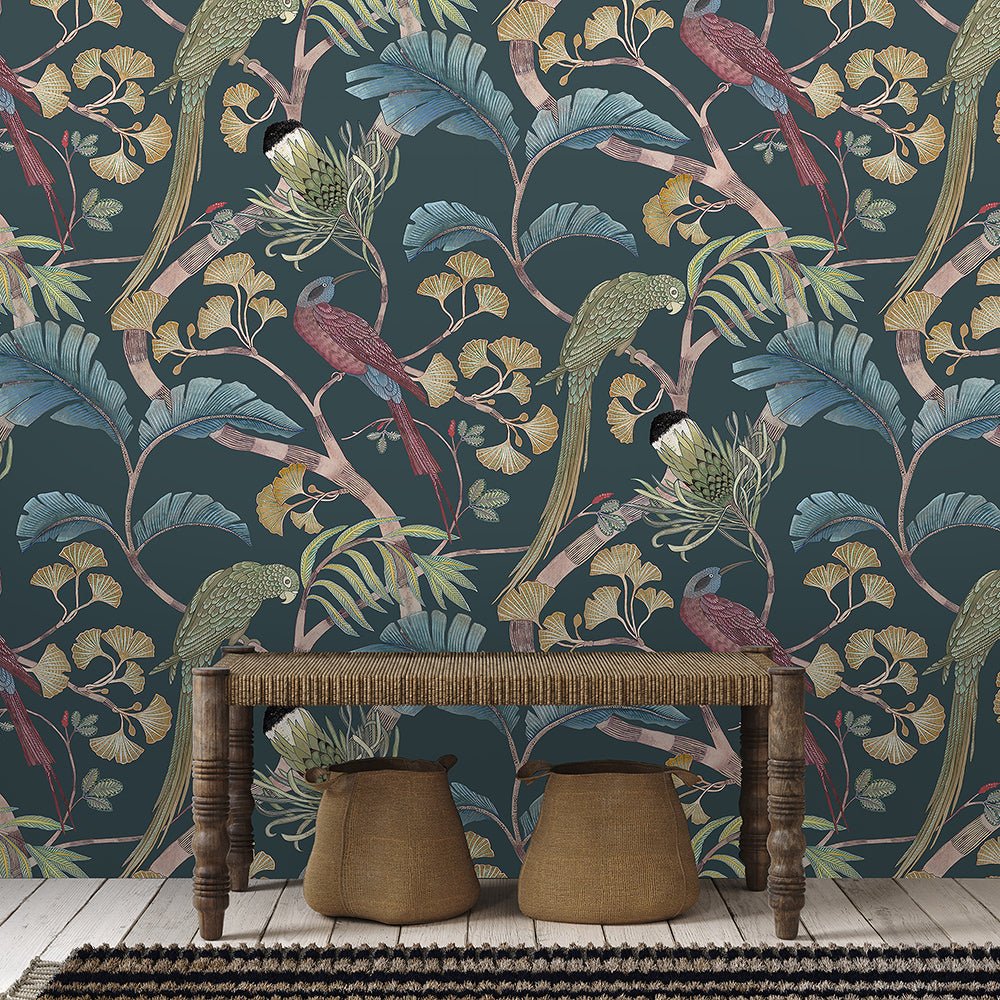 Living Branches Wallpaper - Dark Teal, Yellow and Olive - Josephine Munsey - JMW-100602 - Premier Wallcovering