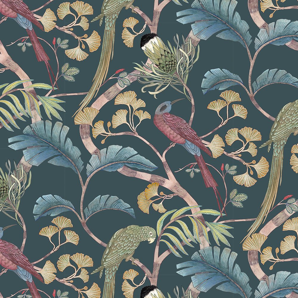 Living Branches Wallpaper - Dark Teal, Yellow and Olive - Josephine Munsey - JMW-100602 - Premier Wallcovering
