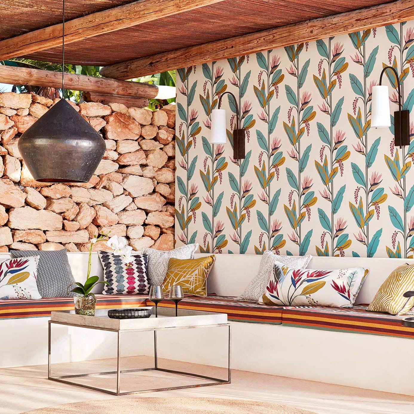 Llenya Wallpaper - Ink/Coral/Seaglass - Harlequin - HMIW112236 - Premier Wallcovering