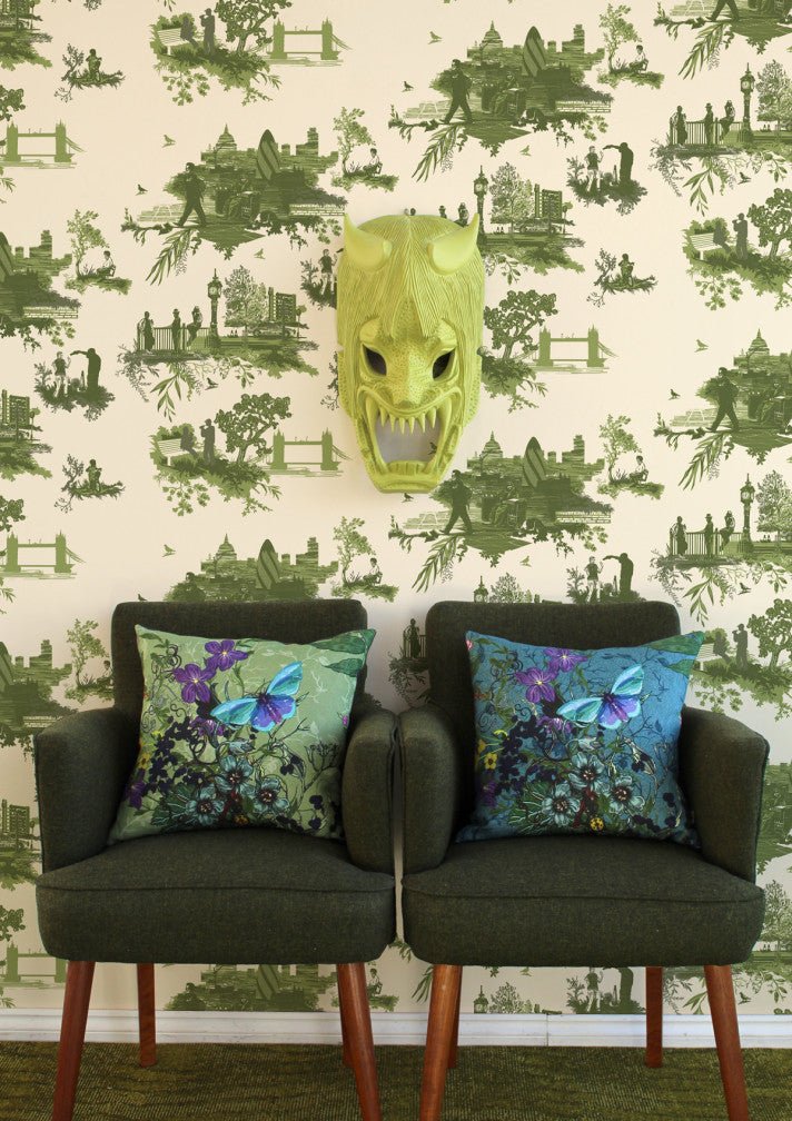 London Toile Wallpaper - Greens on Cream - Timorous Beasties - TB/LTOIL/4004/02 - Premier Wallcovering