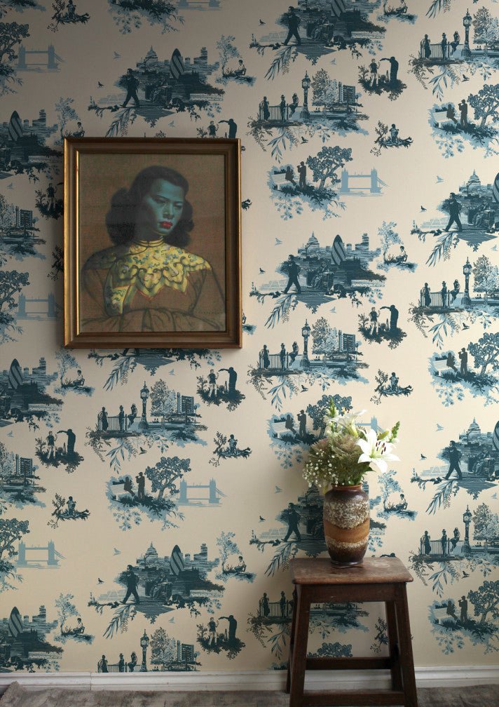 London Toile Wallpaper - Blues on Cream - Timorous Beasties - TB/LTOIL/4004/03 - Premier Wallcovering