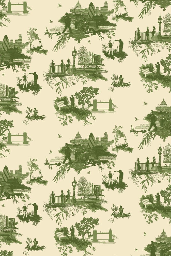 London Toile Wallpaper - Greens on Cream - Timorous Beasties - TB/LTOIL/4004/02 - Premier Wallcovering