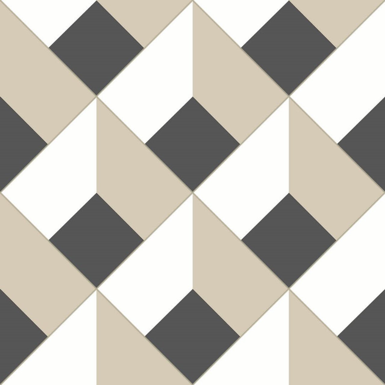 Losange Perception Wallpaper - Beige And Noir - Casadeco - 86511510 - Premier Wallcovering