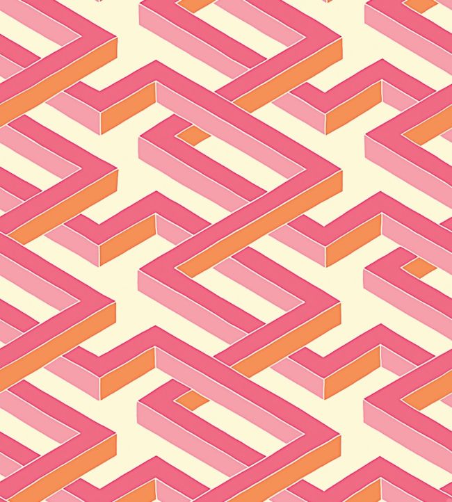 Luxor Wallpaper - Fuchsia & Orange on White - 105/1004 - Cole & Son - Premier Wallcovering