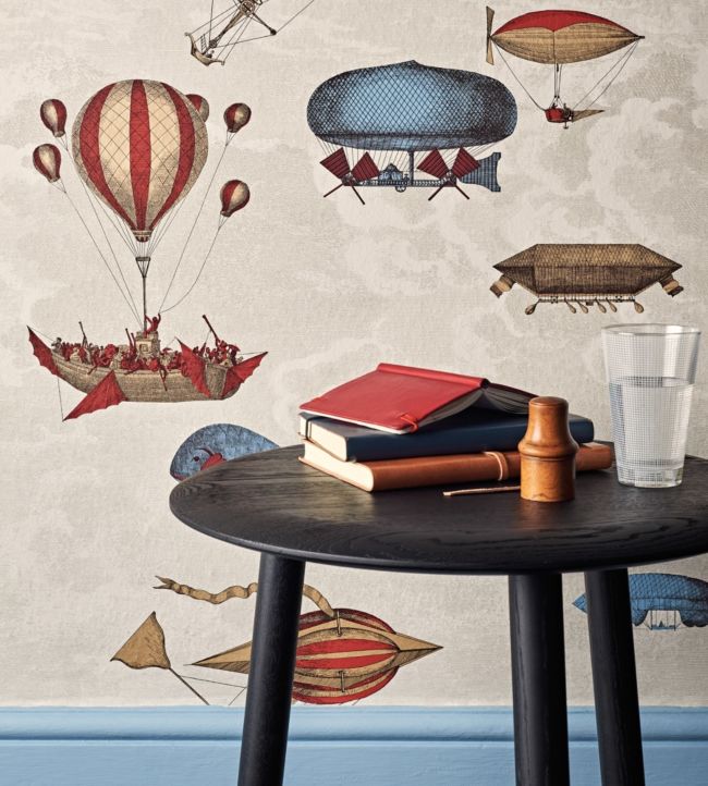 Macchine Volanti Wallpaper - Stone, Rouge & Blue - 114/10020 - Cole & Son - Premier Wallcovering