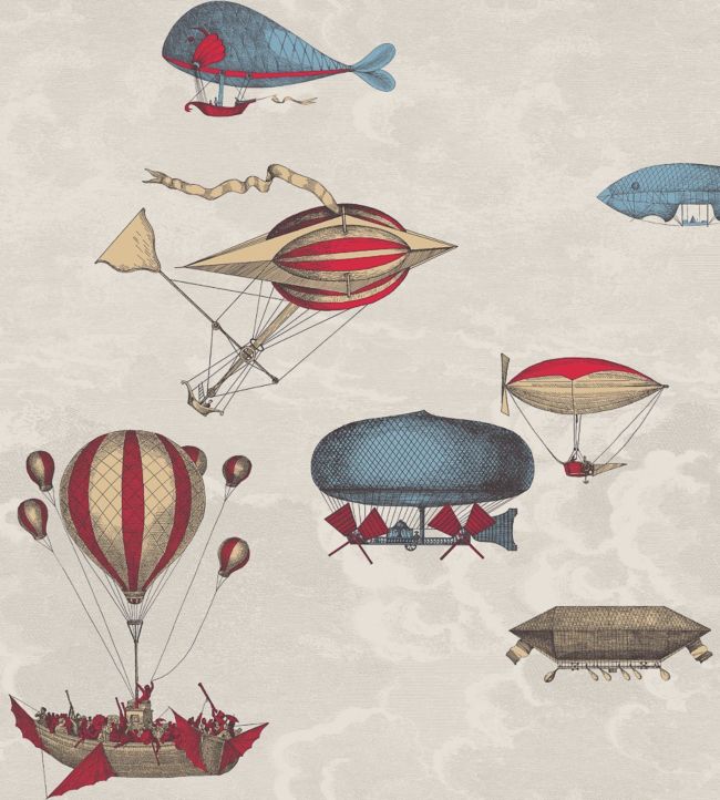 Macchine Volanti Wallpaper - Stone, Rouge & Blue - 114/10020 - Cole & Son - Premier Wallcovering