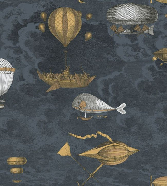 Macchine Volanti Wallpaper - Slate Blue & Metallics - 97/1002 - Cole & Son - Premier Wallcovering