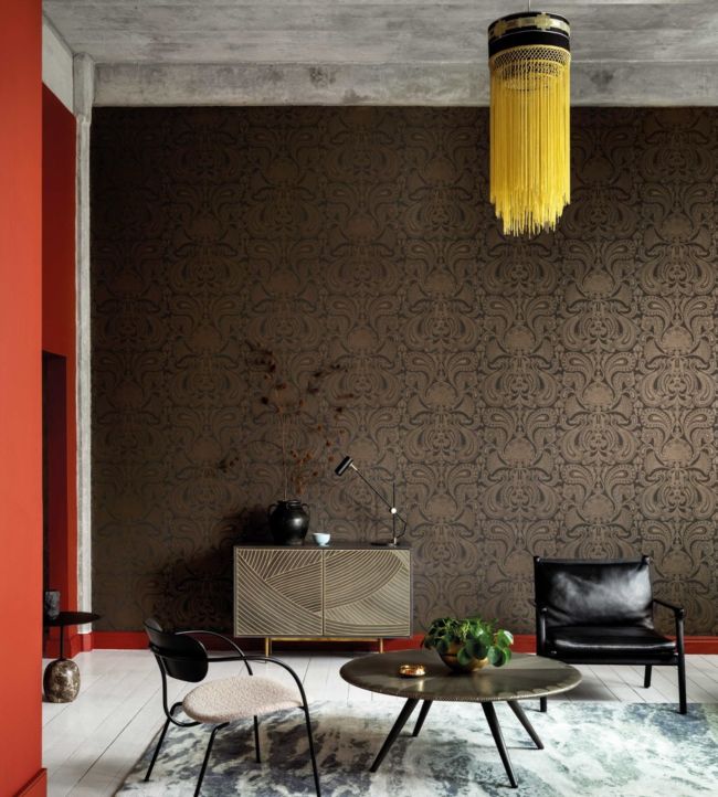Malabar Wallpaper - Metallic Bronze on Charcoal - 95/7044 - Cole & Son - Premier Wallcovering