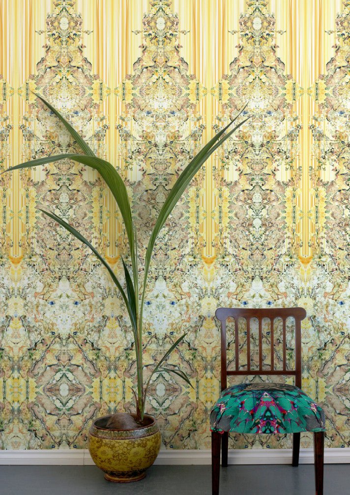 Marble Damask Wallpaper Panels - Yellow - Timorous Beasties - ROR/MDAM/MICA/01 - Premier Wallcovering
