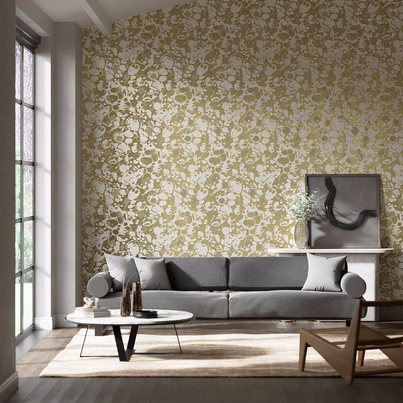 Marble Wallpaper - Incense/Soft Focus/Gold - Harlequin - HQN2112836 - Premier Wallcovering