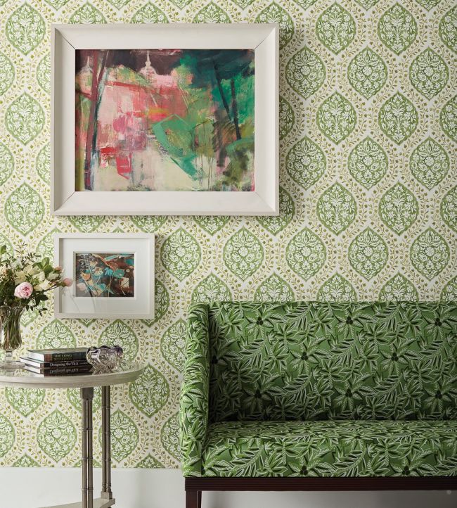 Marguerite Wallpaper - Green/Ivory - Nina Campbell - NCW4304 - 01 - Premier Wallcovering