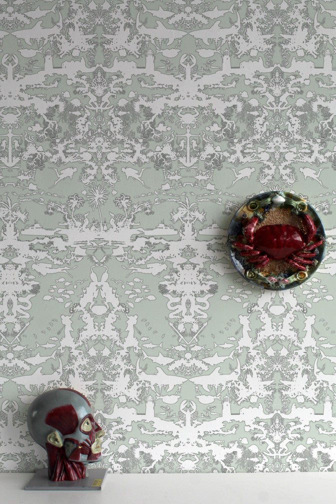 Marine Toile Wallpaper - Sage - Timorous Beasties - TB/MTOIL/FIB/03 - Premier Wallcovering