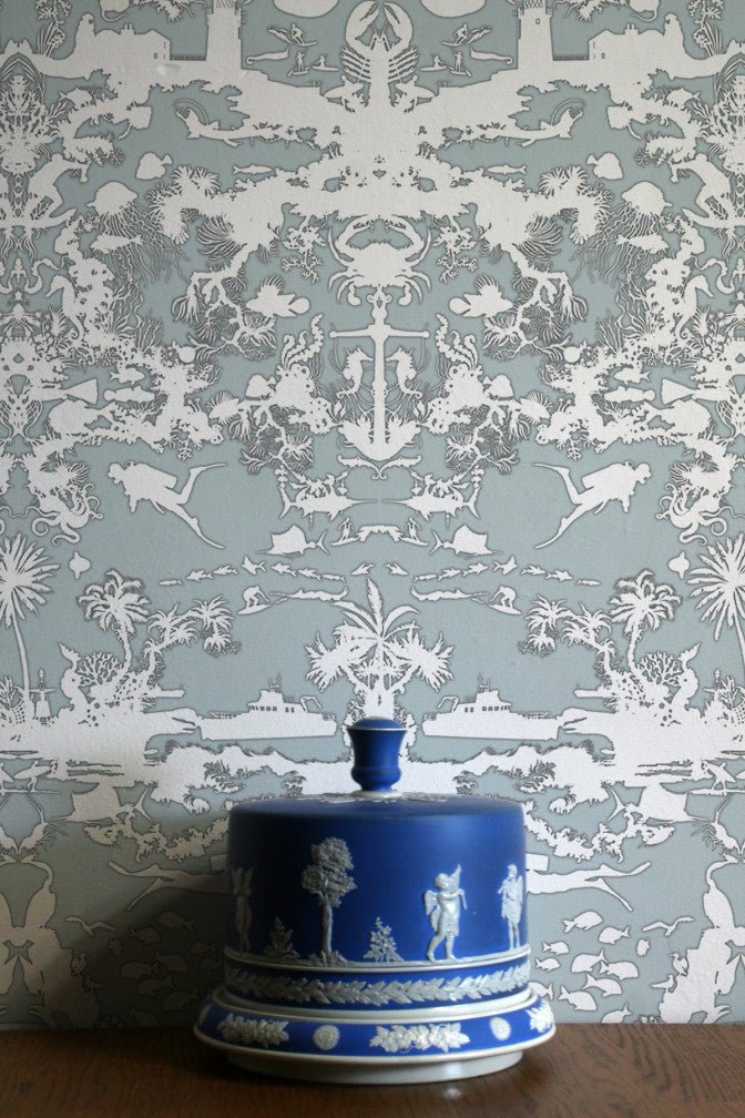 Marine Toile Wallpaper - Sea Blue - Timorous Beasties - TB/MTOIL/FIB/02 - Premier Wallcovering