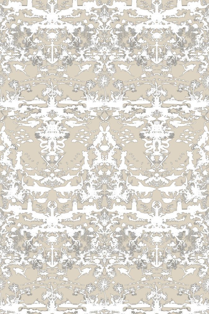 Marine Toile Wallpaper - Taupe - Timorous Beasties - TB/MTOIL/FIB/01 - Premier Wallcovering