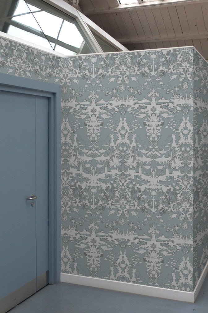Marine Toile Wallpaper - Sea Blue - Timorous Beasties - TB/MTOIL/FIB/02 - Premier Wallcovering
