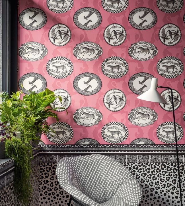 Matrinah Wallpaper - Soot & Snow on Fuchsia - 109/4023 - Cole & Son - Premier Wallcovering
