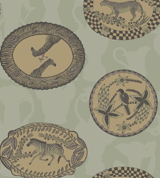 Matrinah Wallpaper - Metallic Gold & Charcoal on Old Olive - 109/4021 - Cole & Son - Premier Wallcovering